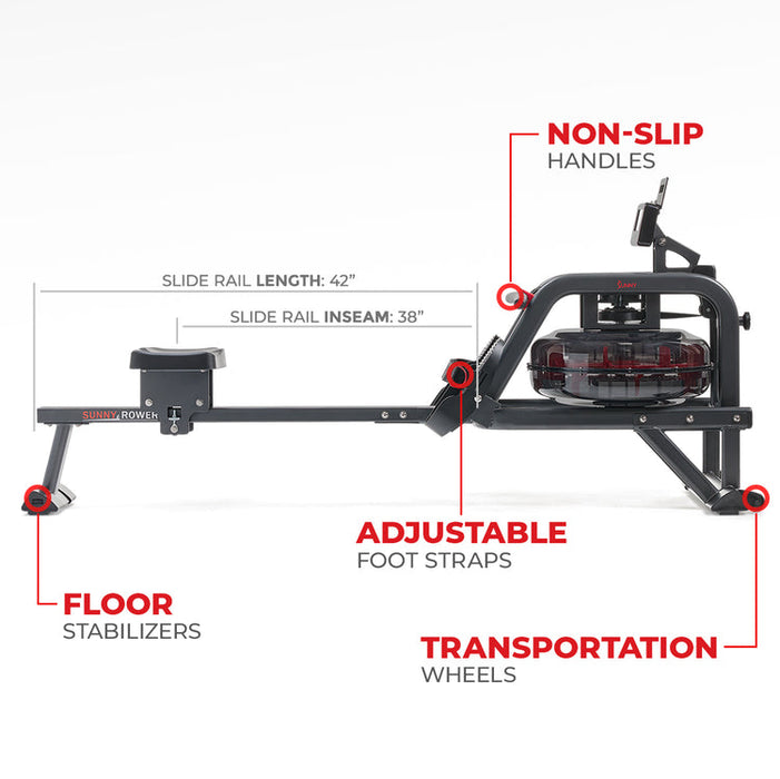 Sunny Smart Obsidian Surge 500 m Water Rowing Machine SF-RW5713SMART