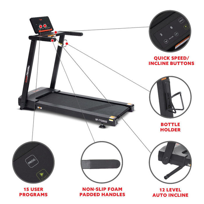 Sunny Interactive Slim Auto Incline Treadmill SF-T722022